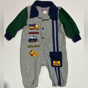 Vintage R4A Kids One Piece with Vehicle Design - Gray and Green 18-24M